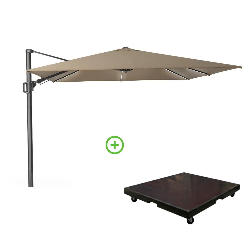 challenger t² glow zweefparasol | 300x300cm met monza parasolvoet 90kg | taupe