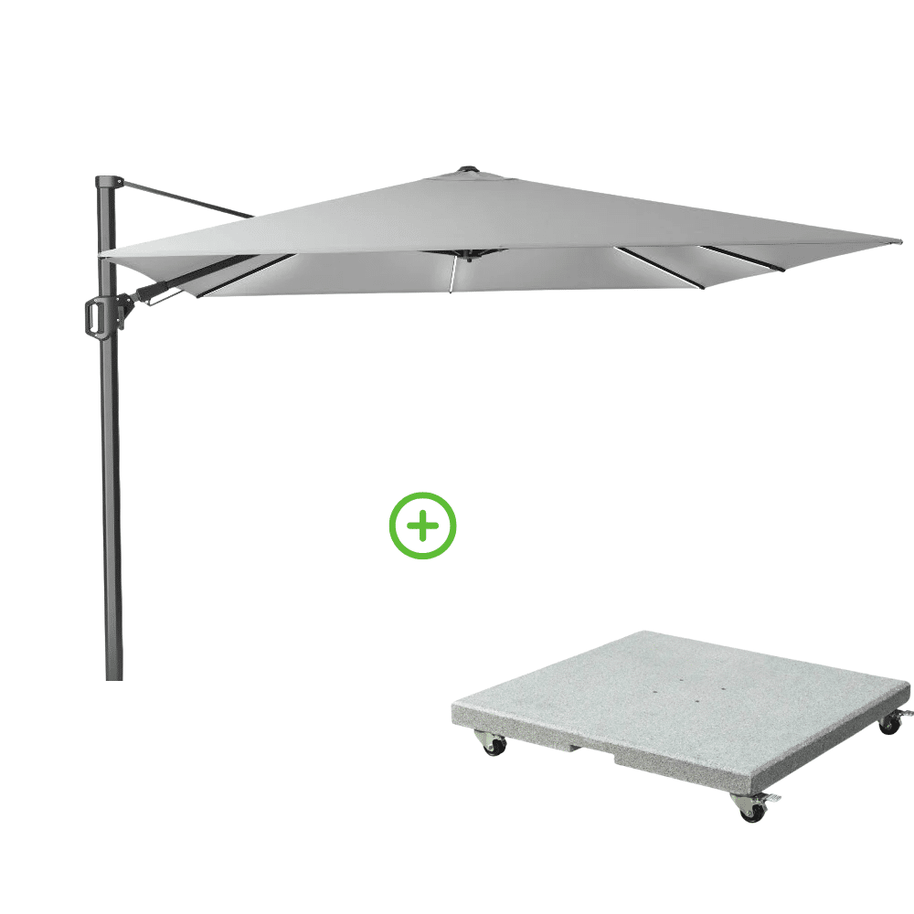 challenger t² glow zweefparasol | 300x300cm met rocca parasolvoet 90kg | light grey