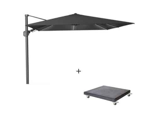 Challenger T² Glow zweefparasol - premium doek | 300x300cm met Modena parasolvoet 90kg | Faded Black