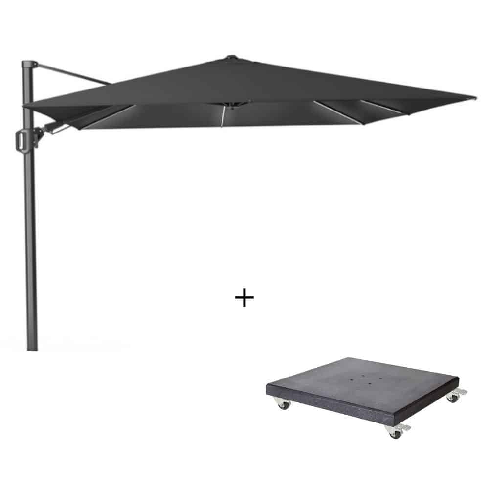 challenger t² glow zweefparasol premium doek | 300x300cm met modena parasolvoet 90kg | faded black