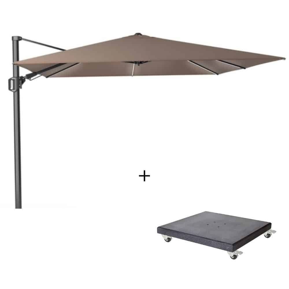 challenger t² glow zweefparasol premium doek | 300x300cm met modena parasolvoet 90kg | havana