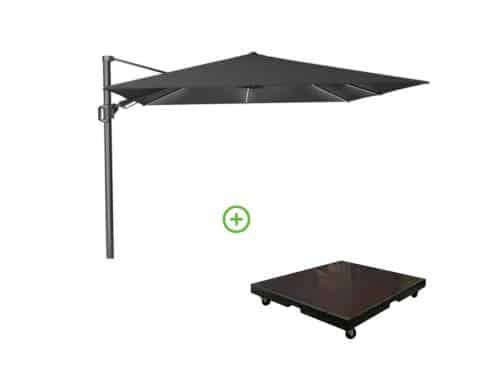 Challenger T² Glow zweefparasol - premium doek | 300x300cm met Monza parasolvoet 90kg | Faded Black