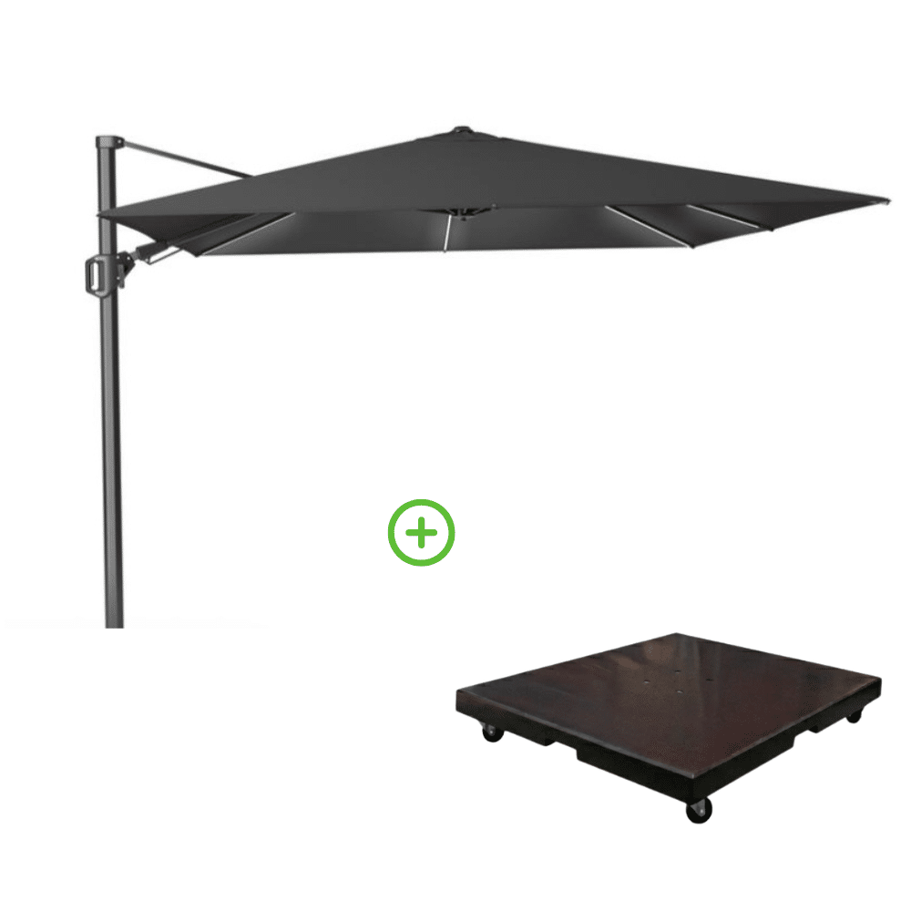 challenger t² glow zweefparasol premium doek | 300x300cm met monza parasolvoet 90kg | faded black