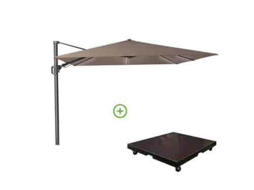 Challenger T² Glow zweefparasol - premium doek | 300x300cm met Monza parasolvoet 90kg | Havana