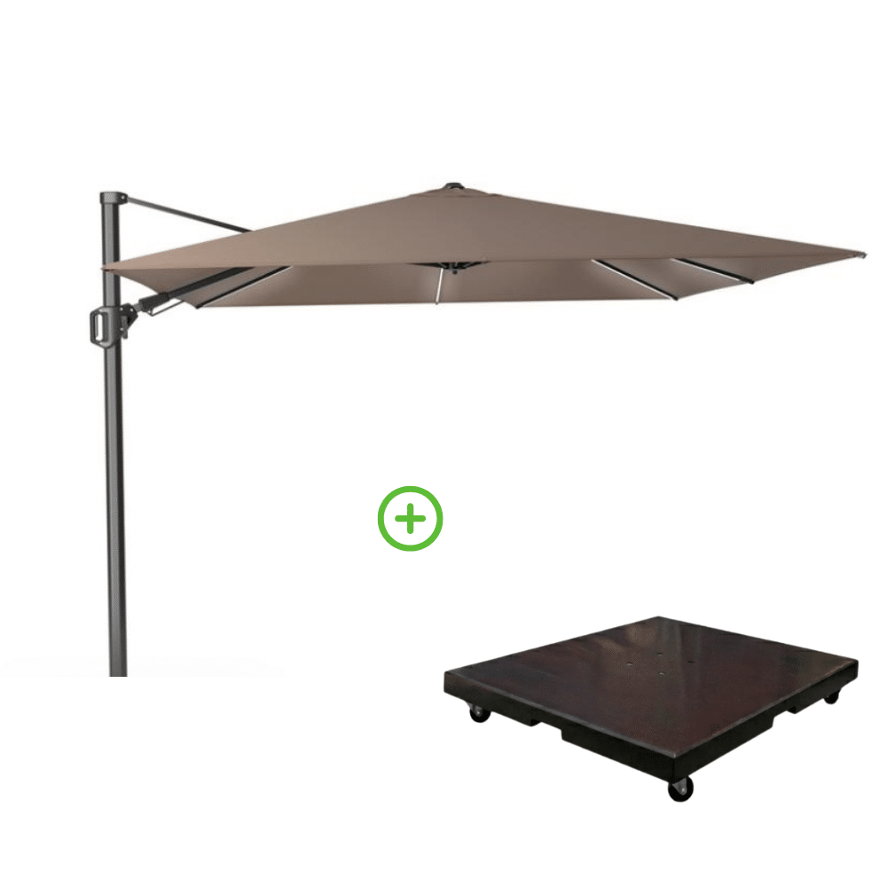 challenger t² glow zweefparasol premium doek | 300x300cm met monza parasolvoet 90kg | havana