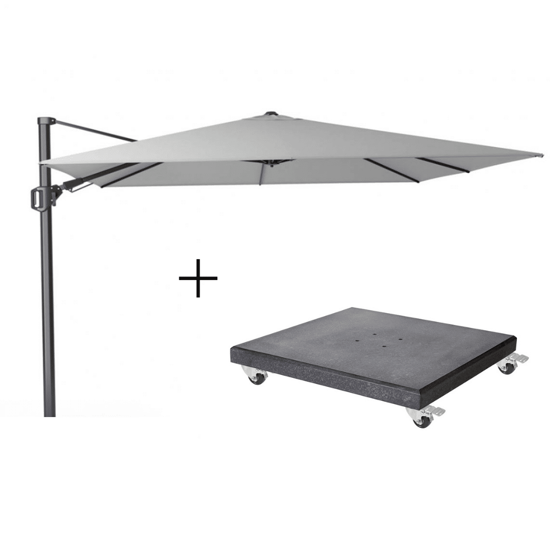 challenger t² zweefparasol | 300x300cm met modena parasolvoet 90kg | light grey