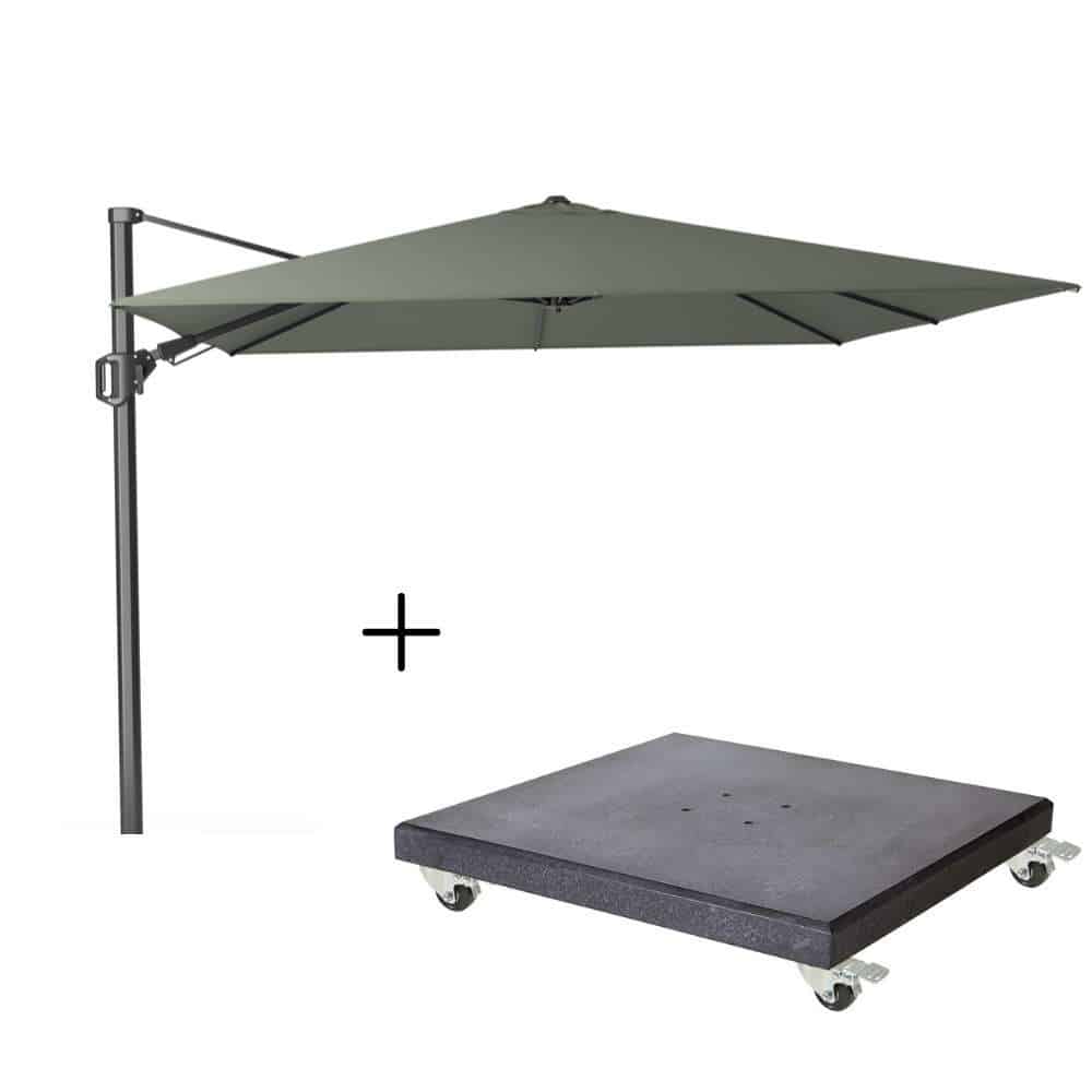 challenger t² zweefparasol | 300x300cm met modena parasolvoet 90kg | olijfgroen