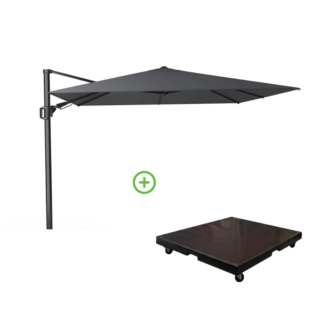 challenger t² zweefparasol | 300x300cm met monza parasolvoet 90kg | antraciet