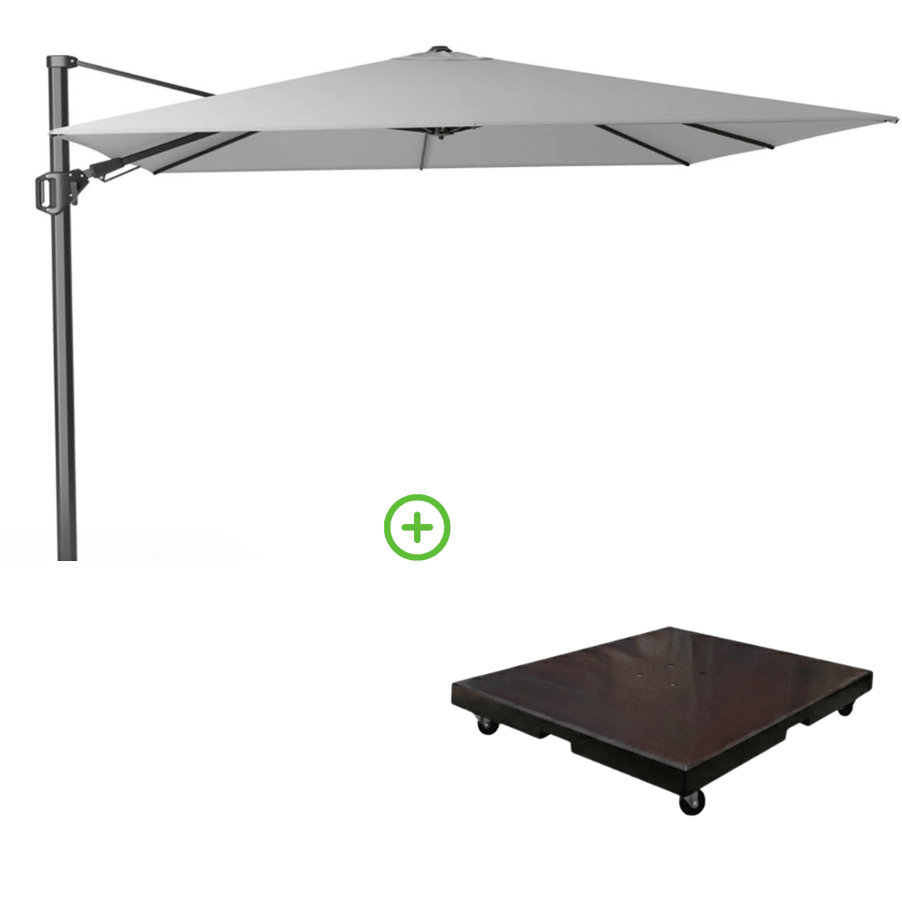 challenger t² zweefparasol | 300x300cm met monza parasolvoet 90kg | light grey