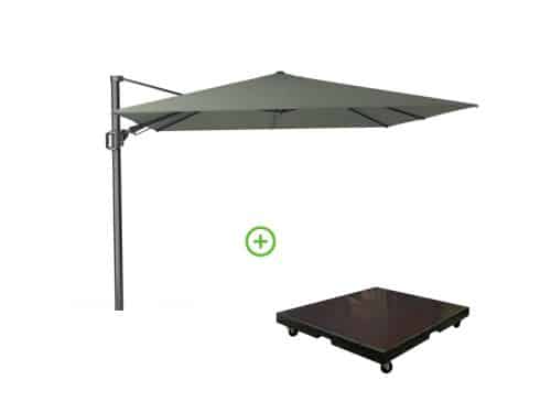 Challenger T² zweefparasol | 300x300cm met Monza parasolvoet 90kg | olijfgroen