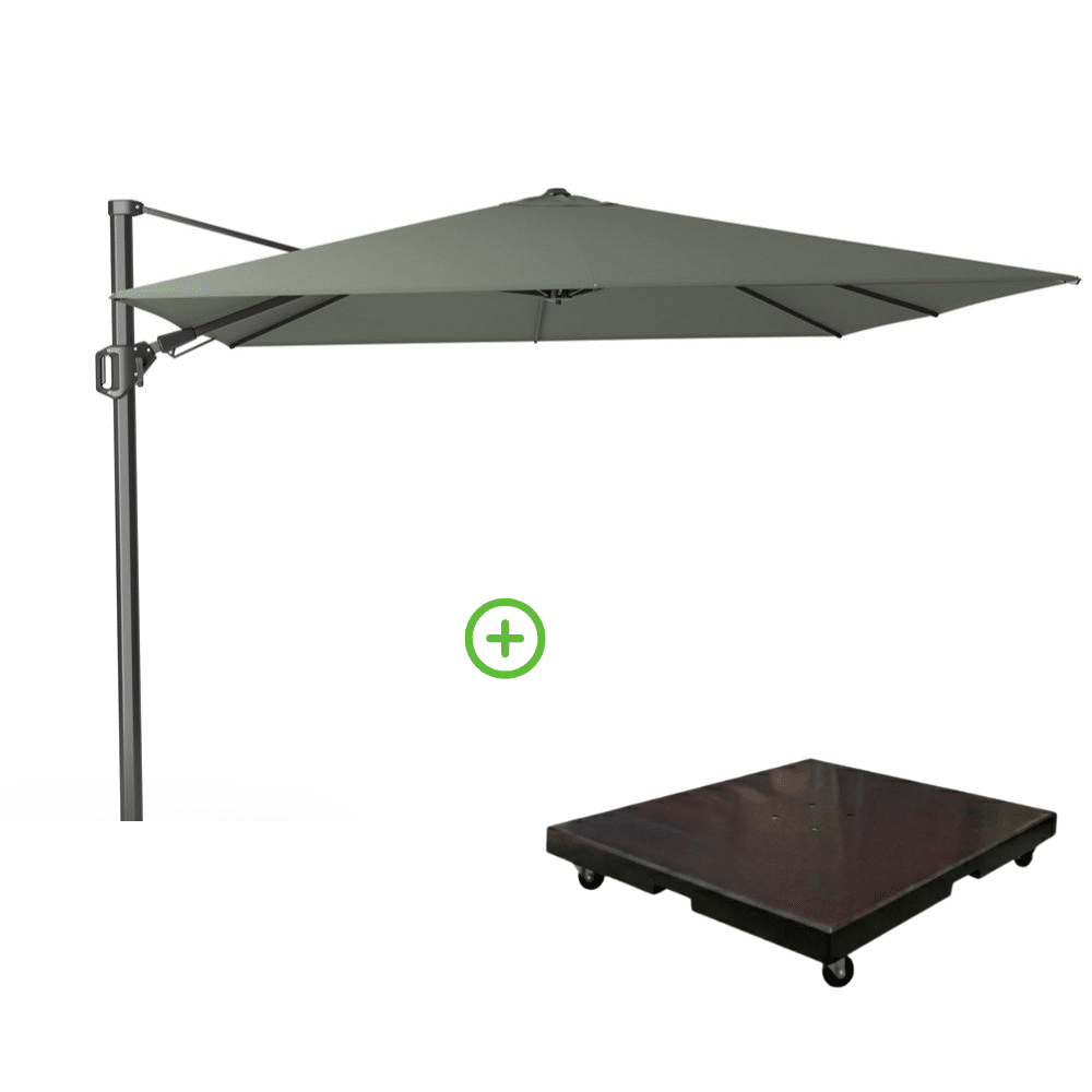 challenger t² zweefparasol | 300x300cm met monza parasolvoet 90kg | olijfgroen