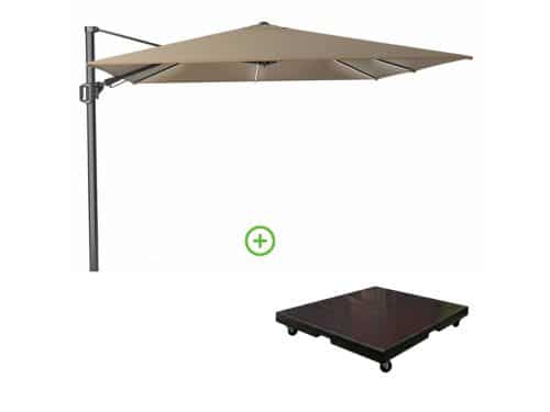 Challenger T² zweefparasol | 300x300cm met Monza parasolvoet 90kg | taupe