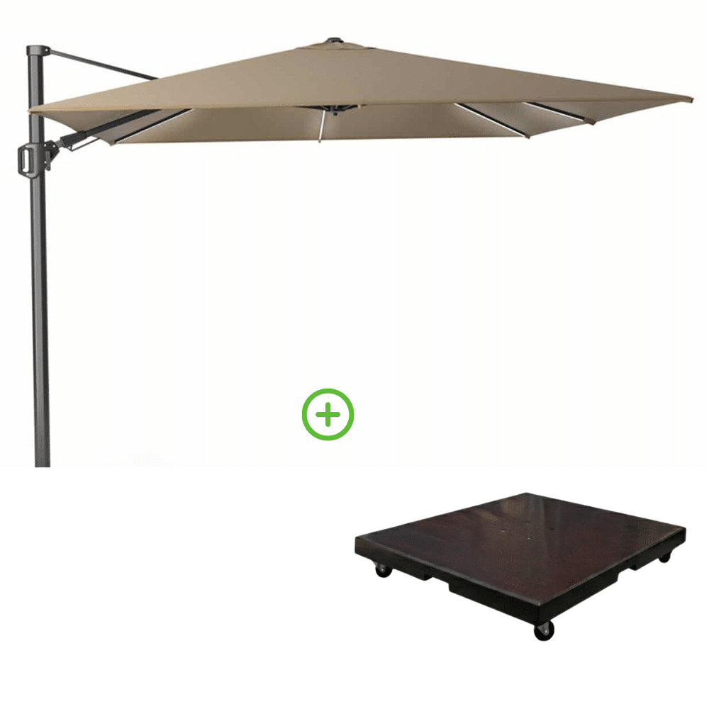 challenger t² zweefparasol | 300x300cm met monza parasolvoet 90kg | taupe