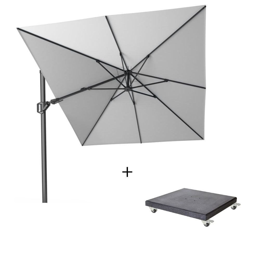 challenger t² zweefparasol | 350x260cm met modena parasolvoet 90kg | light grey