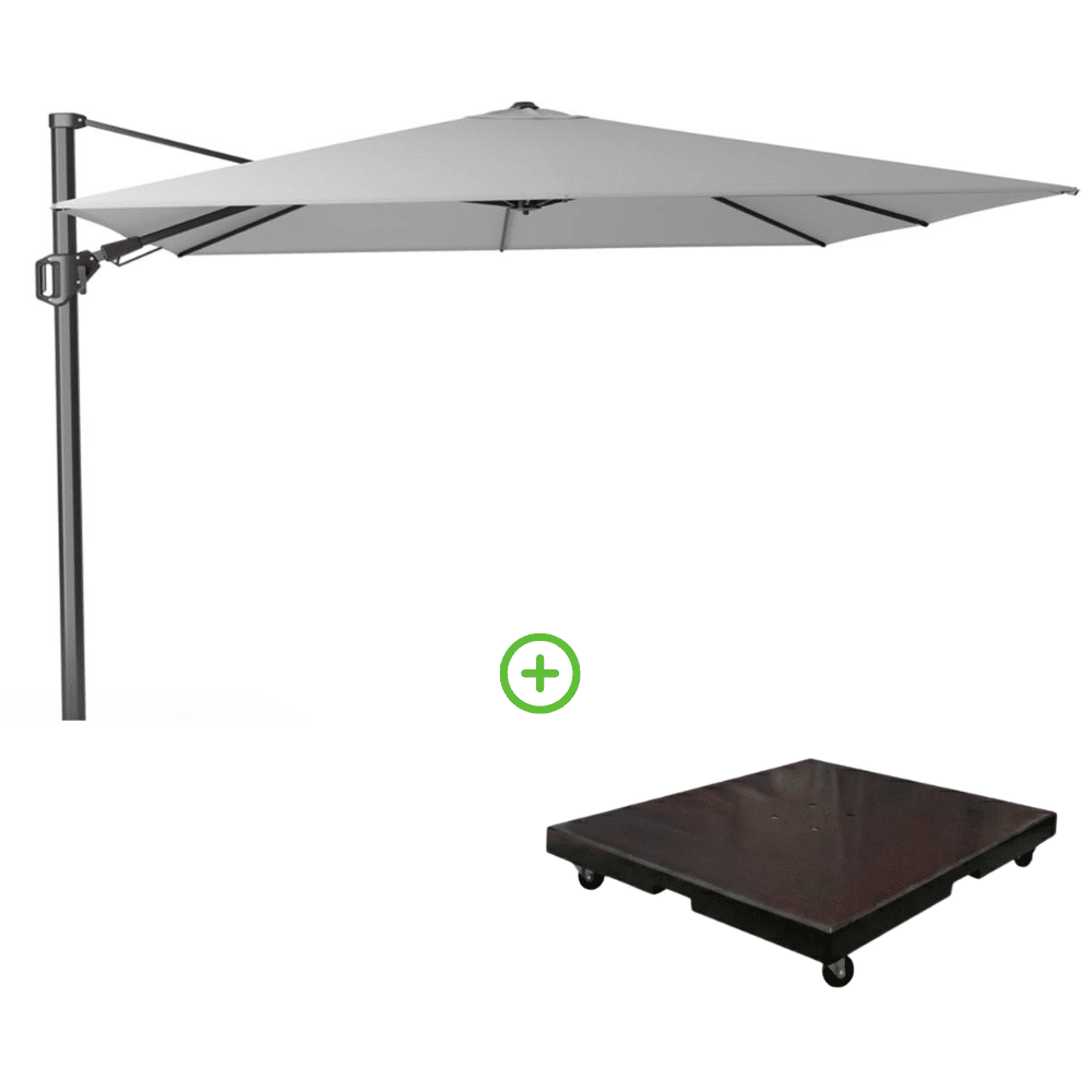 challenger t² zweefparasol | 350x260cm met monza parasolvoet 90kg | light grey