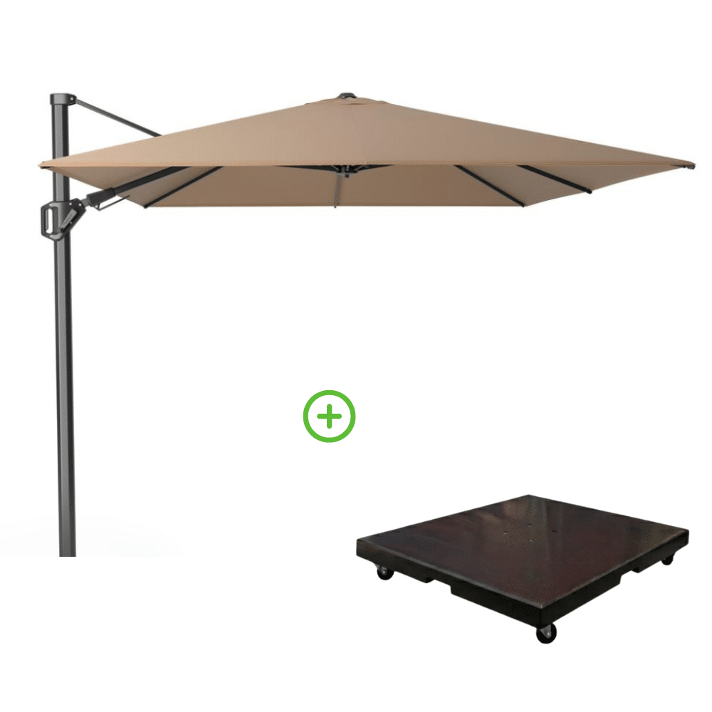 challenger t² zweefparasol | 350x260cm met monza parasolvoet 90kg | taupe