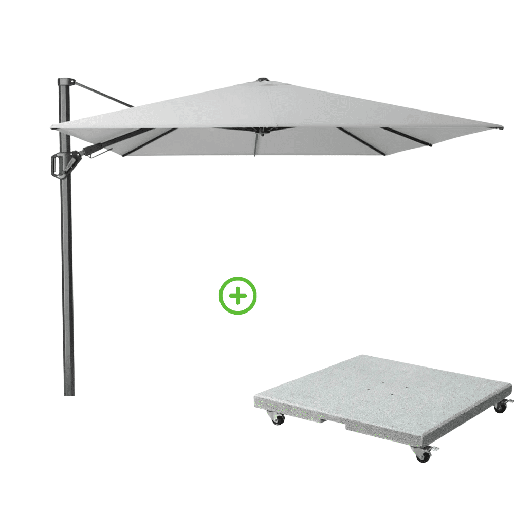 challenger t² zweefparasol | 350x260cm met rocca parasolvoet 90kg | light grey