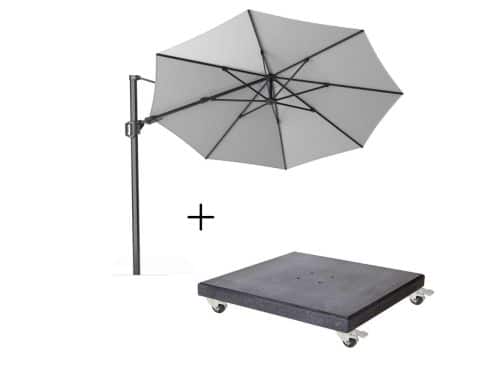Challenger T² zweefparasol | Ø350cm rond met Modena parasolvoet 120kg | Light grey