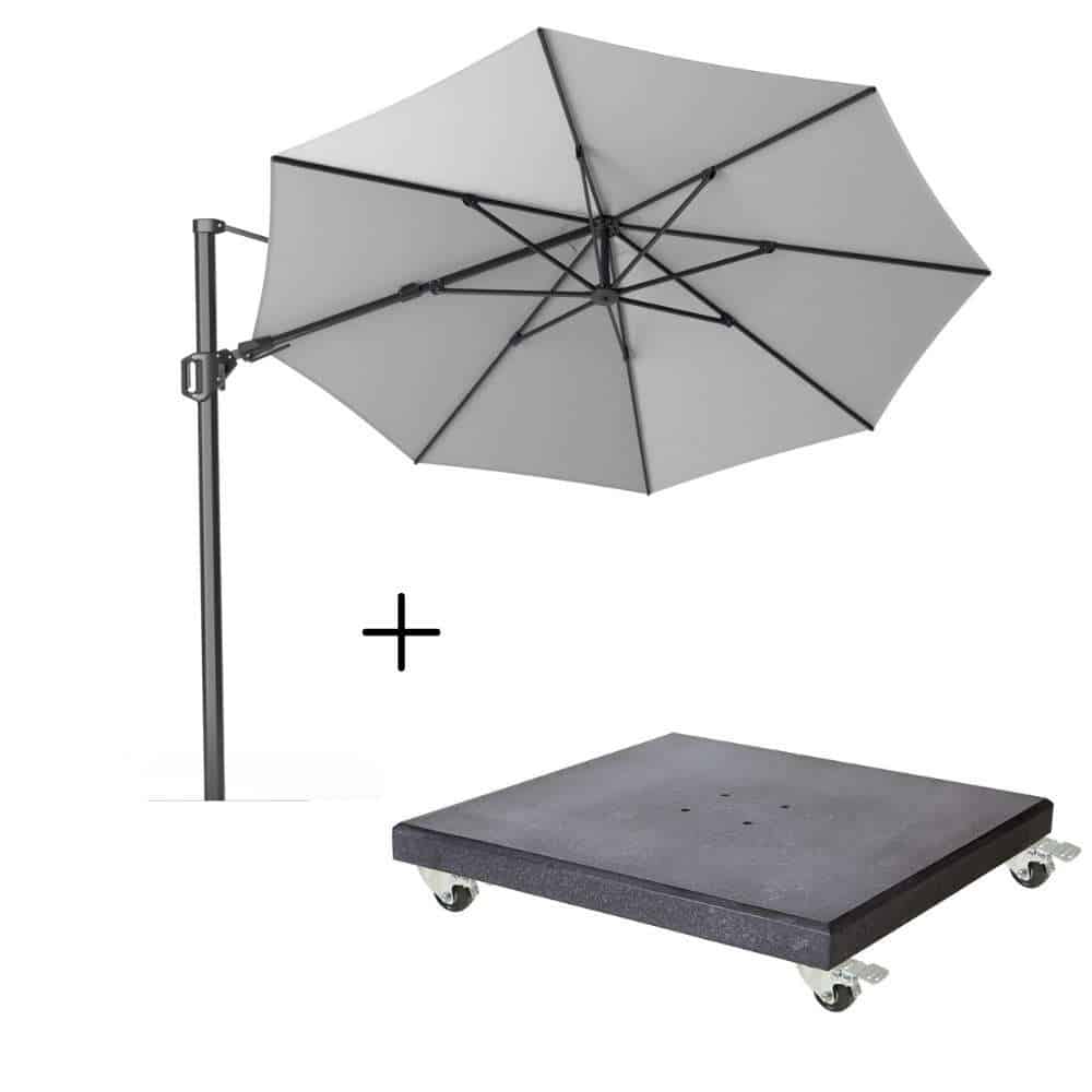 challenger t² zweefparasol | Ø350cm rond met modena parasolvoet 120kg | light grey
