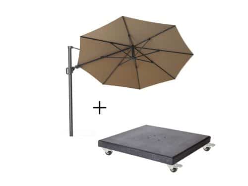 Challenger T² zweefparasol | Ø350cm rond met Modena parasolvoet 120kg | taupe