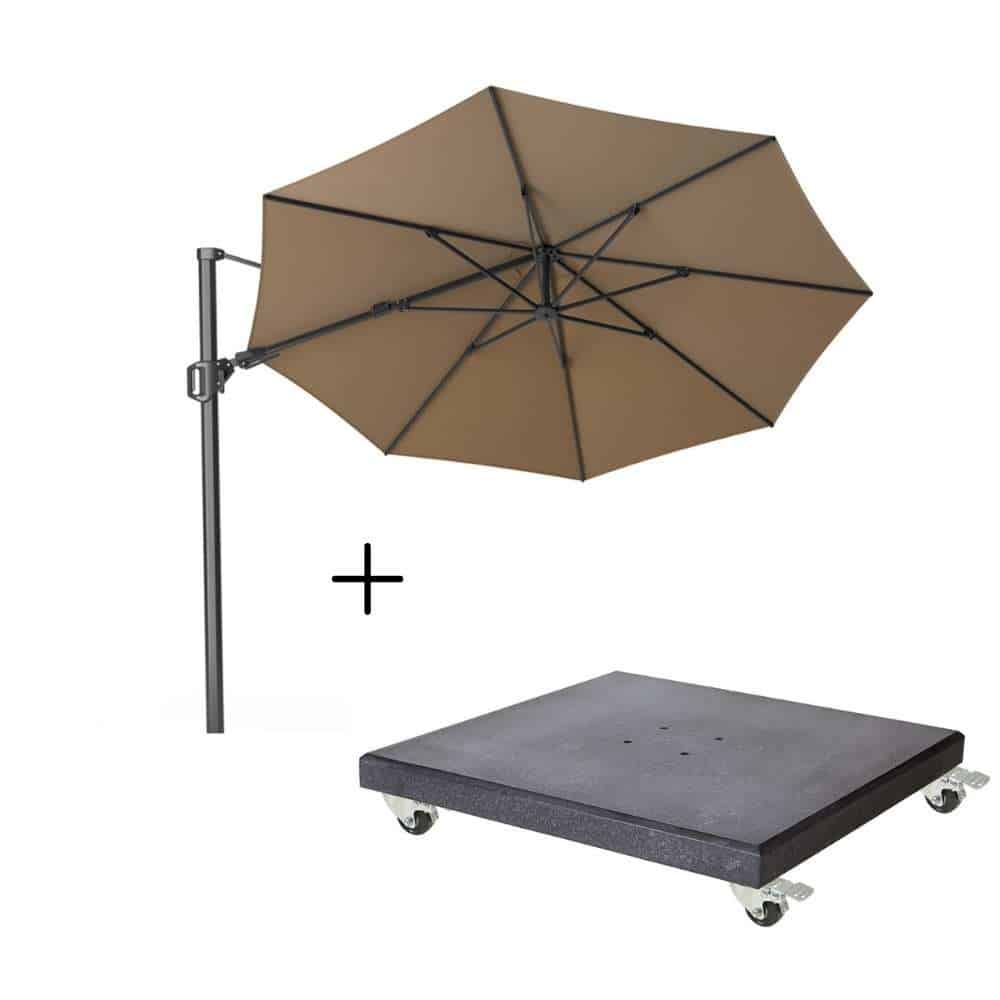challenger t² zweefparasol | Ø350cm rond met modena parasolvoet 120kg | taupe