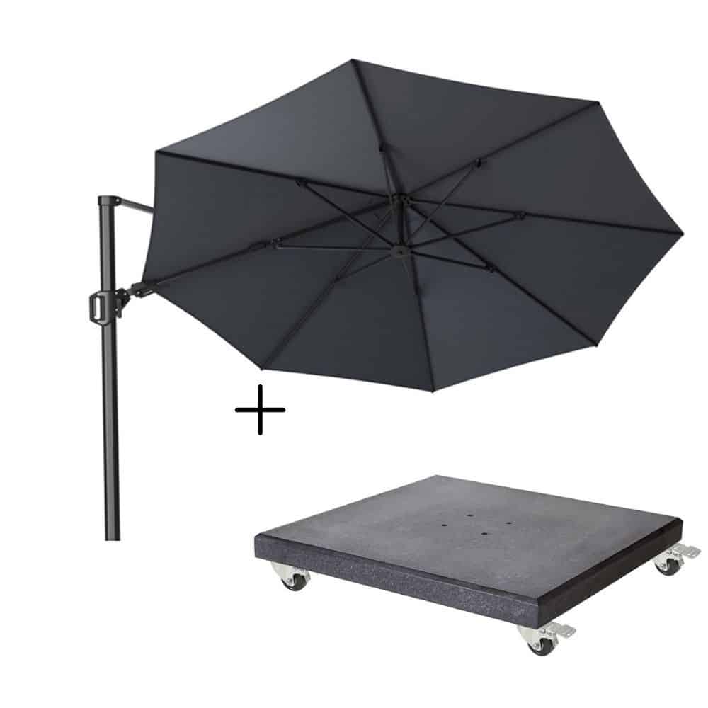 challenger t² zweefparasol | Ø350cm rond met modena parasolvoet 90kg | antraciet