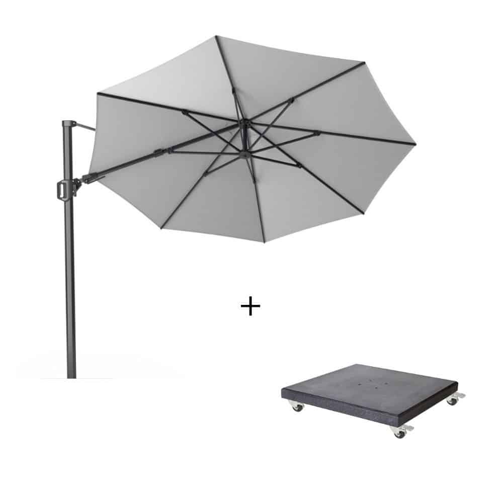 challenger t² zweefparasol | Ø350cm rond met modena parasolvoet 90kg | light grey