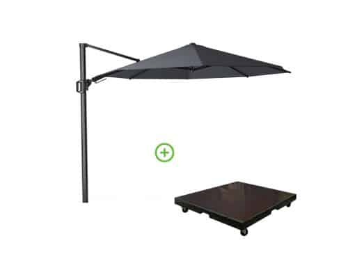 Challenger T² zweefparasol | Ø350cm rond met Monza parasolvoet 90kg | antraciet