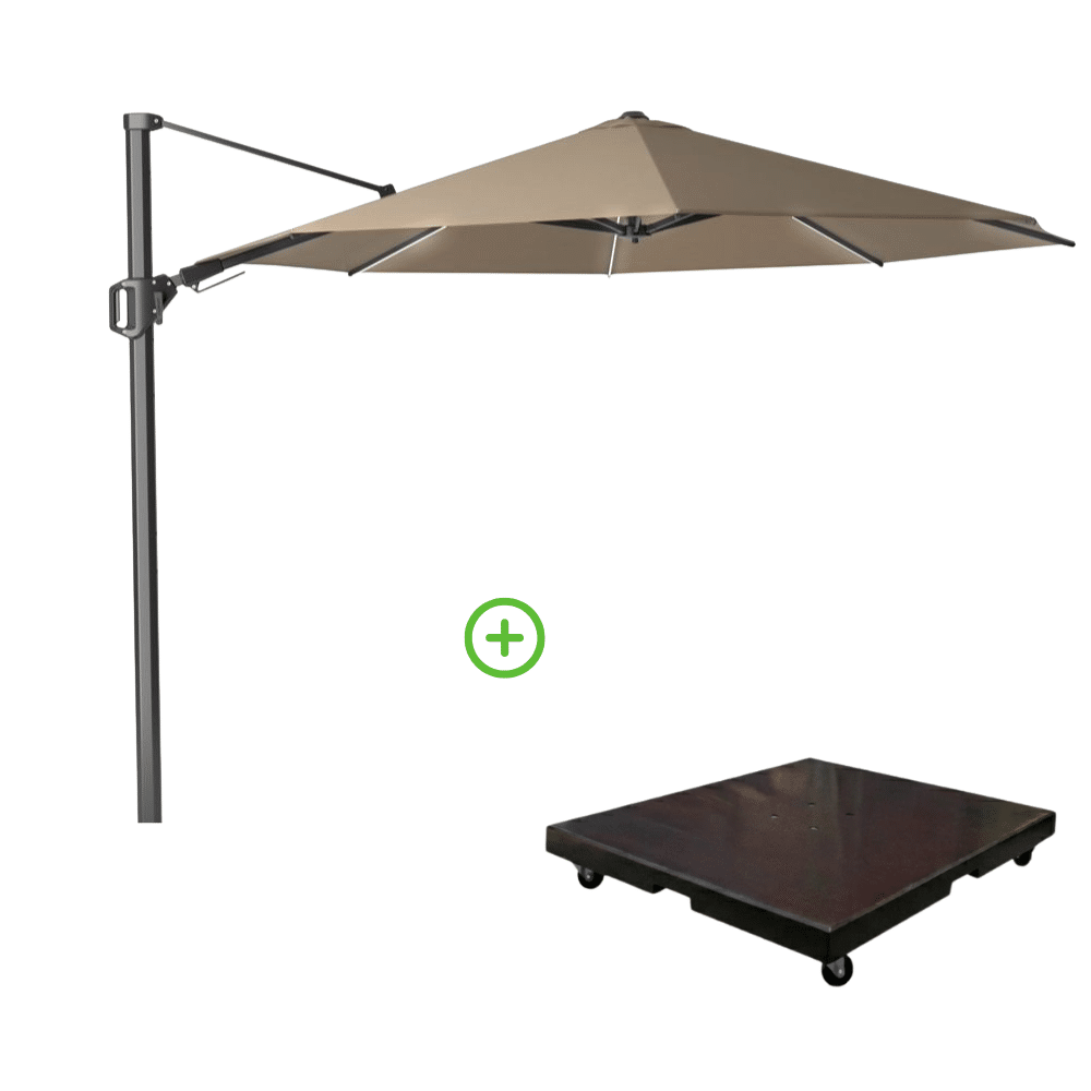 challenger t² zweefparasol | Ø350cm rond met monza parasolvoet 90kg | taupe
