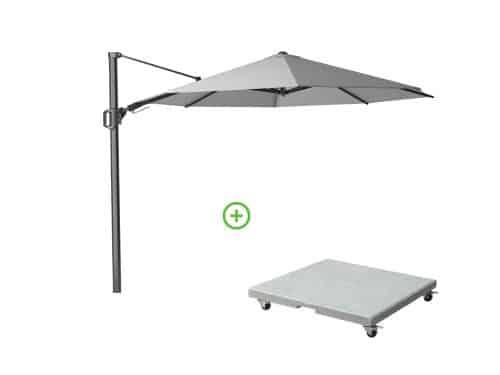 Challenger T² zweefparasol | Ø350cm rond met Rocca parasolvoet 90kg | Light Grey