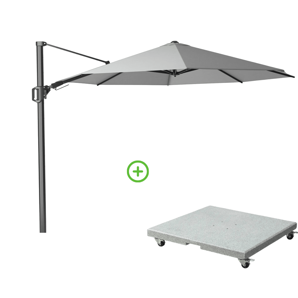 challenger t² zweefparasol | Ø350cm rond met rocca parasolvoet 90kg | light grey