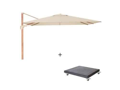 Challenger T² zweefparasol - premium doek | 260x350cm met Modena parasolvoet 90kg | Champagne/Teak look