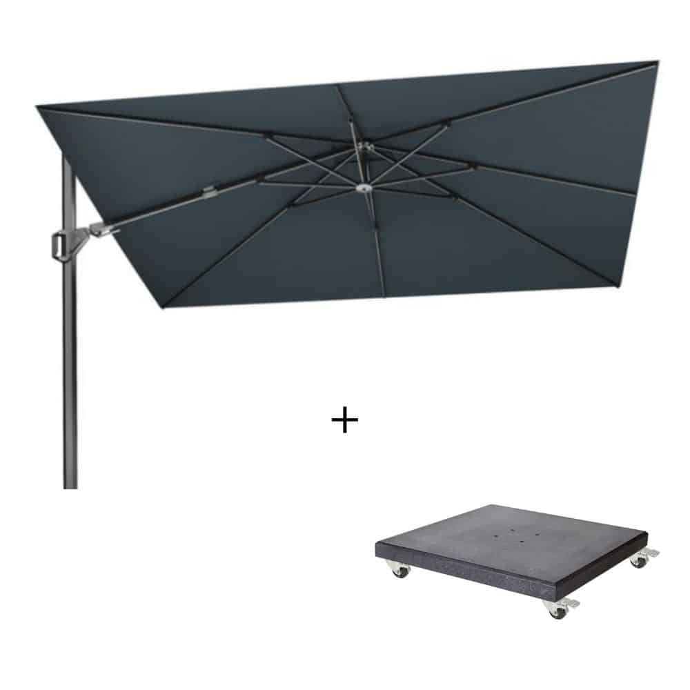 challenger t² zweefparasol premium doek | 260x350cm met modena parasolvoet 90kg | faded black