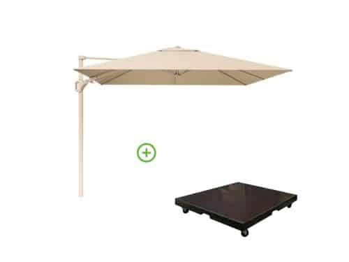 Challenger T² zweefparasol - premium doek | 260x350cm met Monza parasolvoet 90kg | Champagne/Sandstone