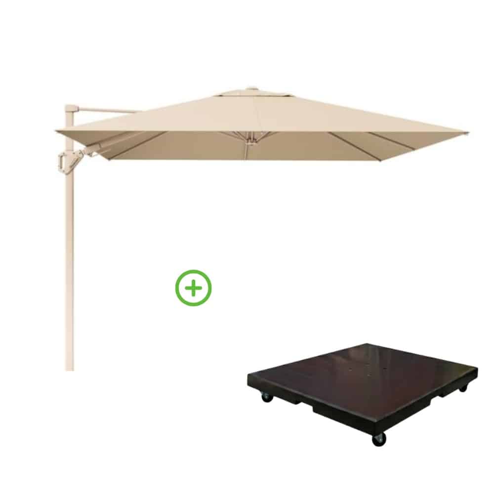challenger t² zweefparasol premium doek | 260x350cm met monza parasolvoet 90kg | champagne/sandstone