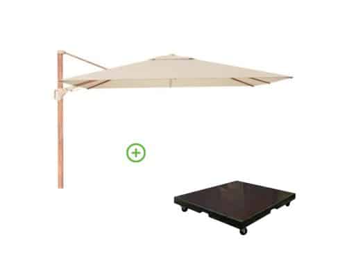 Challenger T² zweefparasol - premium doek | 260x350cm met Monza parasolvoet 90kg | Champagne/Teak look