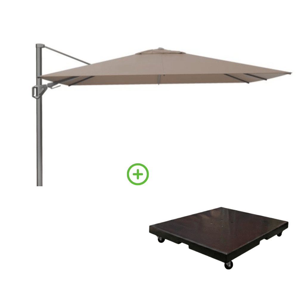challenger t² zweefparasol premium doek | 260x350cm met monza parasolvoet 90kg | havana