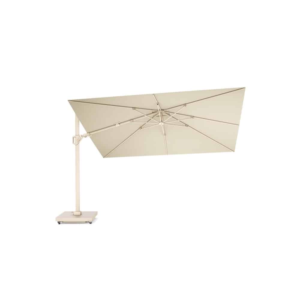 challenger t² zweefparasol premium doek | 260x350cm met rocca parasolvoet 90kg | champagne/sandstone