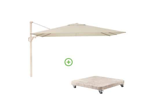 Challenger T² zweefparasol - premium doek | 260x350cm met Venezia rond parasolvoet 90kg | Champagne/Sandstone