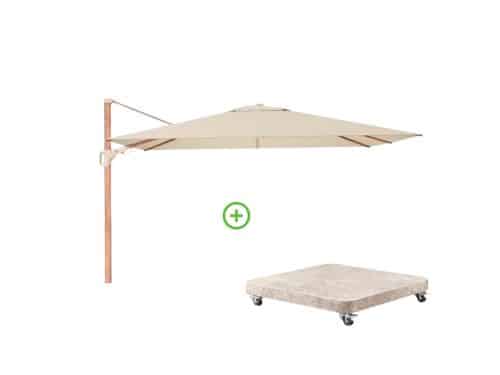 Challenger T² zweefparasol - premium doek | 260x350cm met Venezia rond parasolvoet 90kg | Champagne/Teak look