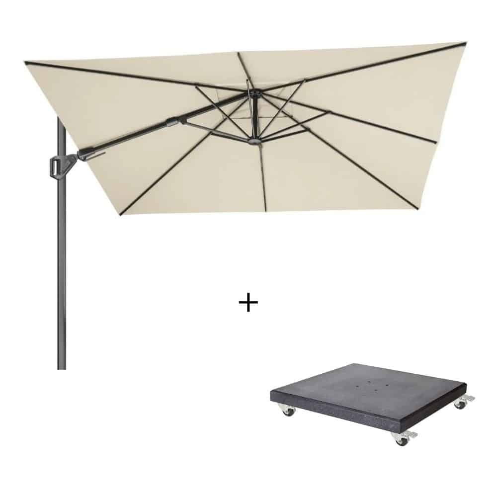challenger t² zweefparasol premium doek | 300x300cm met modena parasolvoet 90kg | champagne