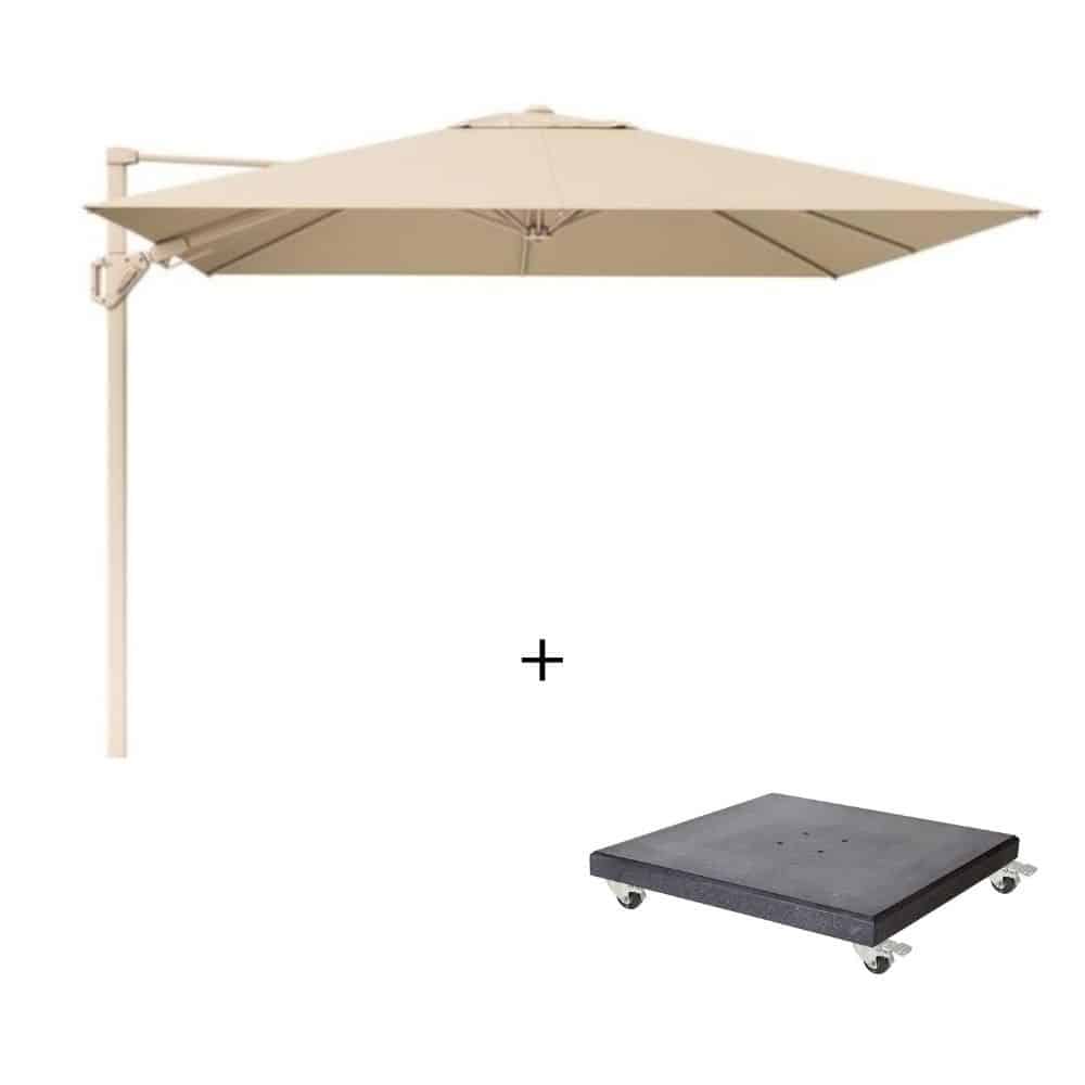 challenger t² zweefparasol premium doek | 300x300cm met modena parasolvoet 90kg | champagne/sandstone