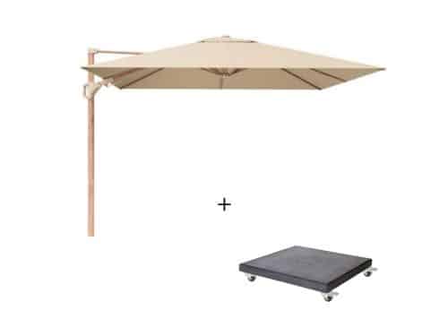 Challenger T² zweefparasol - premium doek | 300x300cm met Modena parasolvoet 90kg | Champagne/Teak look