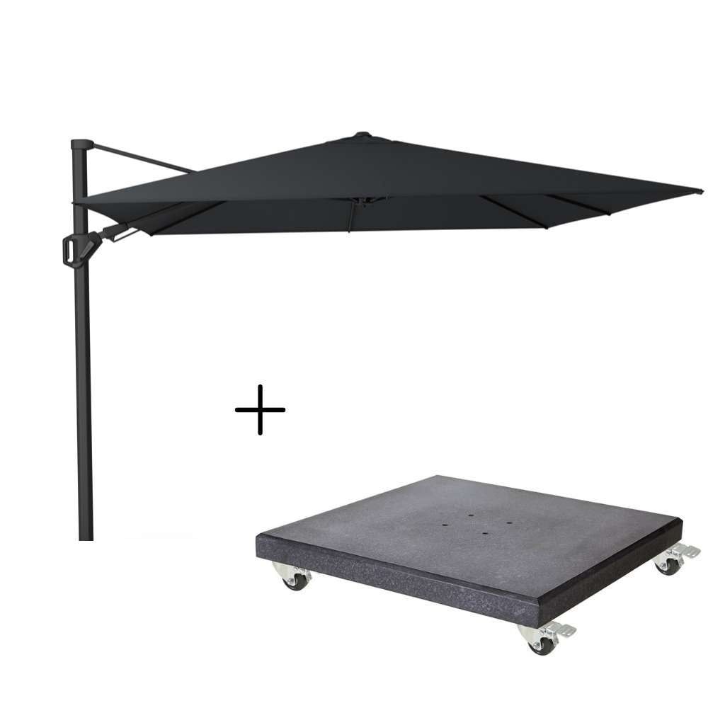challenger t² zweefparasol premium doek | 300x300cm met modena parasolvoet 90kg | faded black