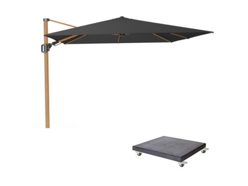 Challenger T² zweefparasol - premium doek | 300x300cm met Modena parasolvoet 90kg | Faded Black/Teak look
