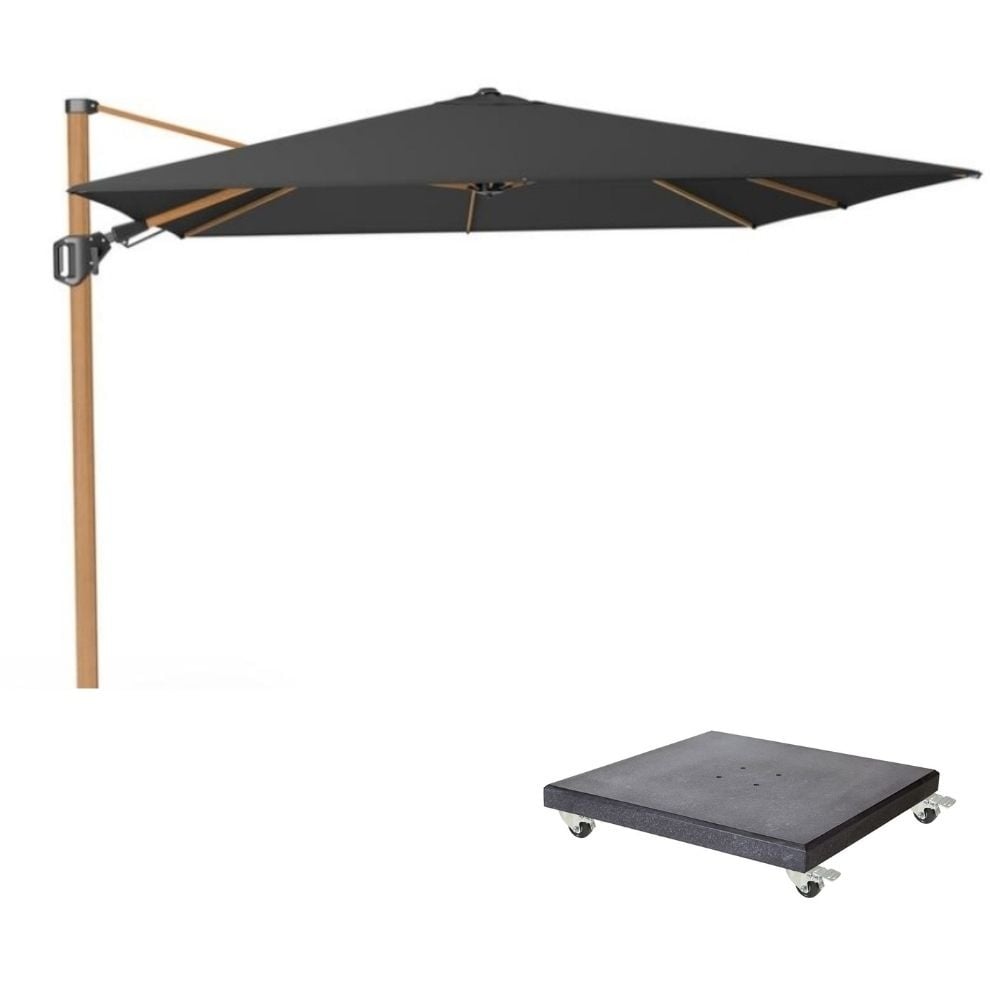 challenger t² zweefparasol premium doek | 300x300cm met modena parasolvoet 90kg | faded black/teak look