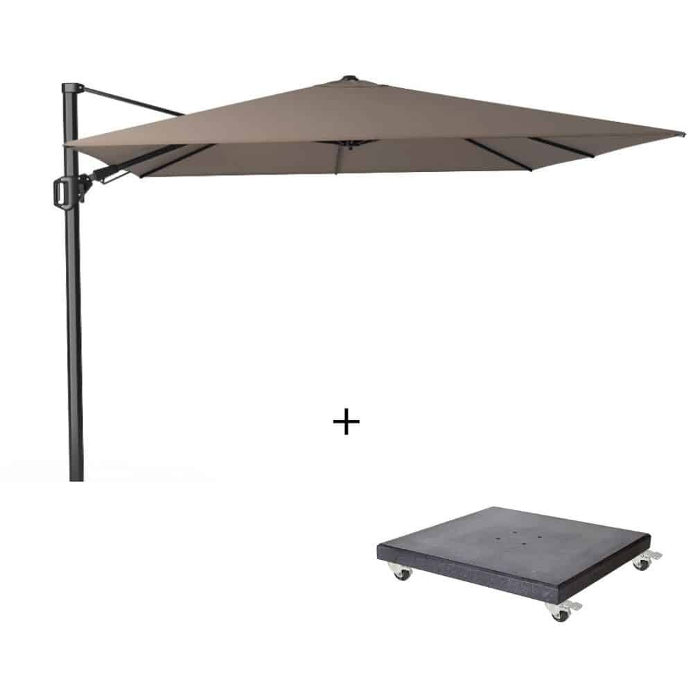 challenger t² zweefparasol premium doek | 300x300cm met modena parasolvoet 90kg | havana