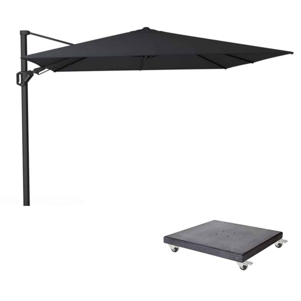challenger t² zweefparasol premium doek | 300x300cm met modena parasolvoet 90kg | jet black