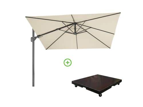 Challenger T² zweefparasol - premium doek | 300x300cm met Monza parasolvoet 90kg | Champagne