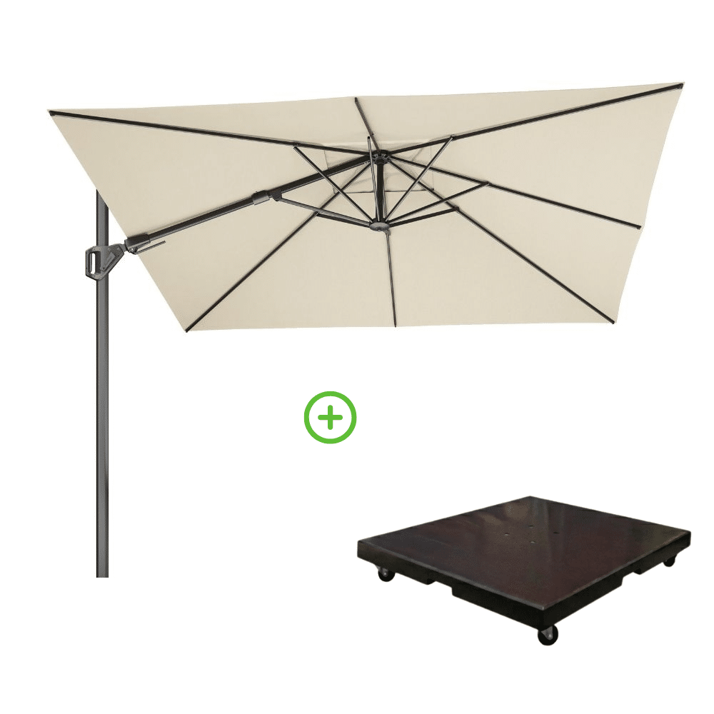challenger t² zweefparasol premium doek | 300x300cm met monza parasolvoet 90kg | champagne